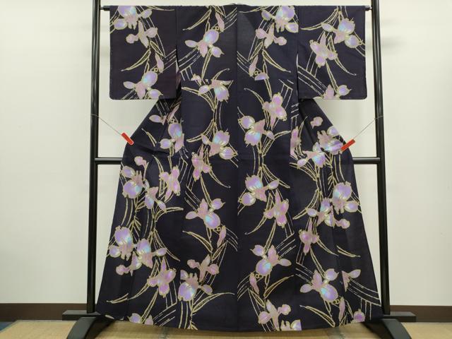 平和屋着物∴夏物　浴衣　注染　燕子花　綿　逸品　未使用　CABK6576ze