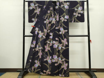 平和屋着物∴夏物　浴衣　注染　燕子花　綿　逸品　未使用　CABK6576ze