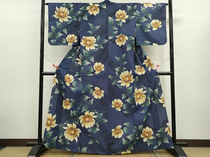 平和屋着物∴夏物　浴衣　注染　枝花文　手縫い　綿　逸品　CABK6578ze