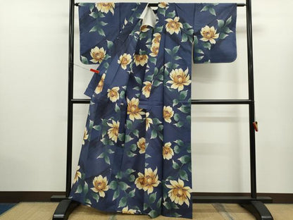 平和屋着物∴夏物　浴衣　注染　枝花文　手縫い　綿　逸品　CABK6578ze