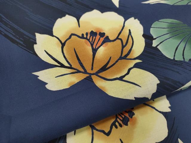 平和屋着物∴夏物　浴衣　注染　枝花文　手縫い　綿　逸品　CABK6578ze