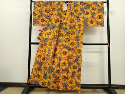平和屋着物∴夏物　浴衣　注染　向日葵　手縫い　逸品　CABK6580ze