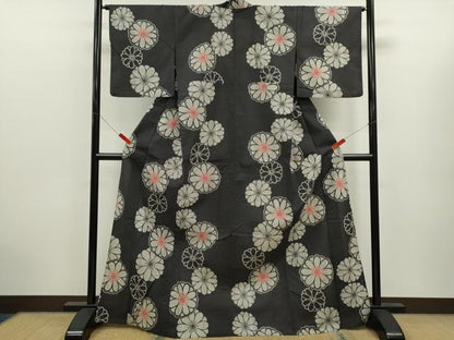 平和屋着物∴夏物　浴衣　注染　舞花文　手縫い　綿　逸品　CABK6581ze