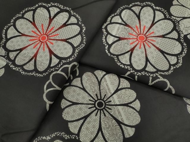 平和屋着物∴夏物　浴衣　注染　舞花文　手縫い　綿　逸品　CABK6581ze