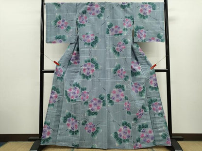 平和屋着物∴夏物　浴衣　注染　紫陽花　綿　逸品　CABK6582ze