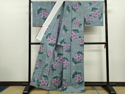 平和屋着物∴夏物　浴衣　注染　紫陽花　綿　逸品　CABK6582ze