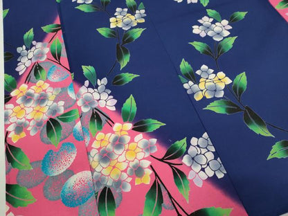 平和屋着物∴夏物　訪問着・浴衣兼用　絵羽浴衣　注染　紫陽花　手縫い　綿　逸品　CABK6583ze