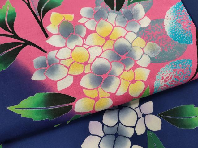 平和屋着物∴夏物　訪問着・浴衣兼用　絵羽浴衣　注染　紫陽花　手縫い　綿　逸品　CABK6583ze