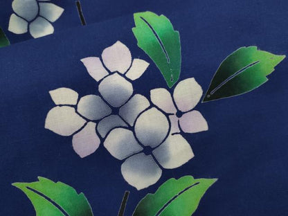 平和屋着物∴夏物　訪問着・浴衣兼用　絵羽浴衣　注染　紫陽花　手縫い　綿　逸品　CABK6583ze