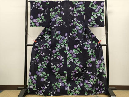 平和屋着物∴夏物　浴衣　注染　朝顔　手縫い　綿　逸品　CABK6585ze