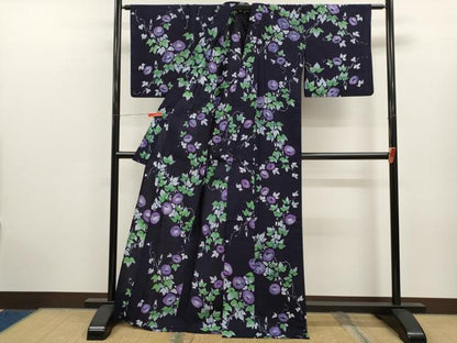 平和屋着物∴夏物　浴衣　注染　朝顔　手縫い　綿　逸品　CABK6585ze