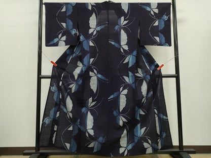 平和屋着物∴夏物　阿波しじら織　浴衣　舞蝶文　綿　逸品　CABK6586ze