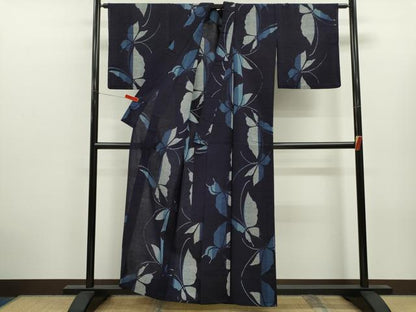 平和屋着物∴夏物　阿波しじら織　浴衣　舞蝶文　綿　逸品　CABK6586ze