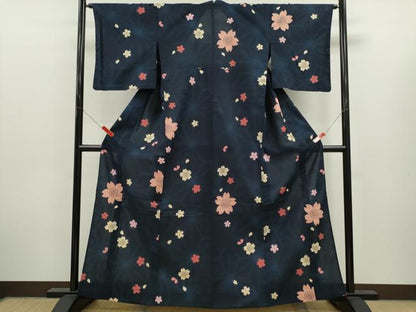 平和屋着物∴夏物　浴衣　注染　舞桜文　綿　逸品　未使用　CABK6587ze