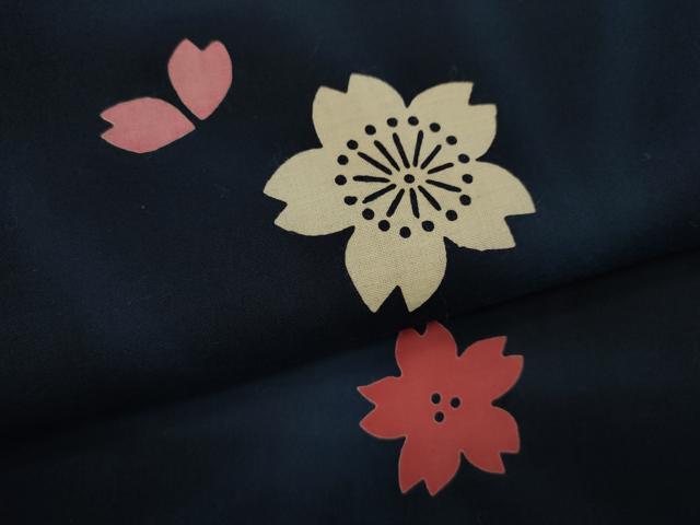 平和屋着物∴夏物　浴衣　注染　舞桜文　綿　逸品　未使用　CABK6587ze