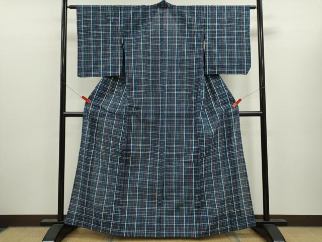 平和屋着物∴夏物　阿波しじら織　浴衣　格子柄　綿　逸品　CABK6591ze