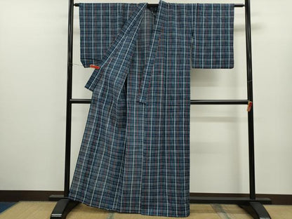 平和屋着物∴夏物　阿波しじら織　浴衣　格子柄　綿　逸品　CABK6591ze