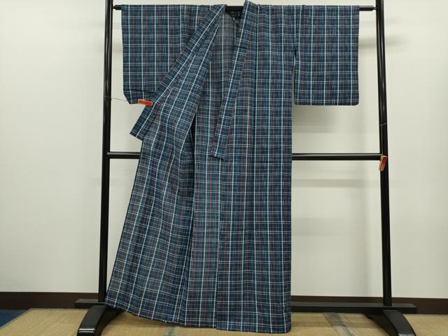 平和屋着物∴夏物　阿波しじら織　浴衣　格子柄　綿　逸品　CABK6591ze