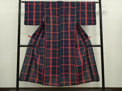 平和屋着物∴夏物　阿波しじら織　浴衣　格子柄　綿　逸品　CABK6592ze