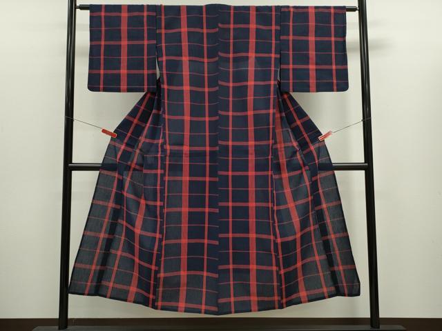 平和屋着物∴夏物　阿波しじら織　浴衣　格子柄　綿　逸品　CABK6592ze