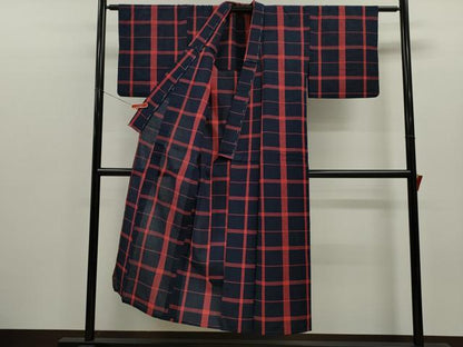 平和屋着物∴夏物　阿波しじら織　浴衣　格子柄　綿　逸品　CABK6592ze