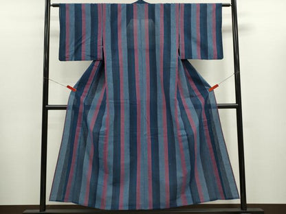 平和屋着物∴夏物　阿波しじら織　浴衣　縞　逸品　CABK6593ze