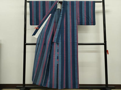 平和屋着物∴夏物　阿波しじら織　浴衣　縞　逸品　CABK6593ze