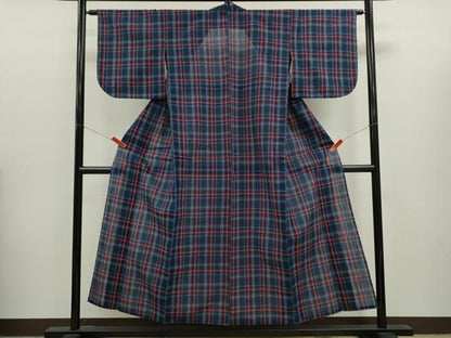 平和屋着物∴夏物　阿波しじら織　浴衣　格子柄　綿　逸品　未使用　CABK6594ze
