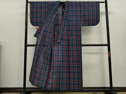 平和屋着物∴夏物　阿波しじら織　浴衣　格子柄　綿　逸品　未使用　CABK6594ze