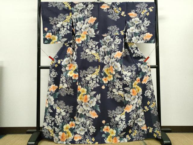 平和屋着物∴夏物　浴衣　注染　枝花文　手縫い　綿　逸品　CABK6596ze