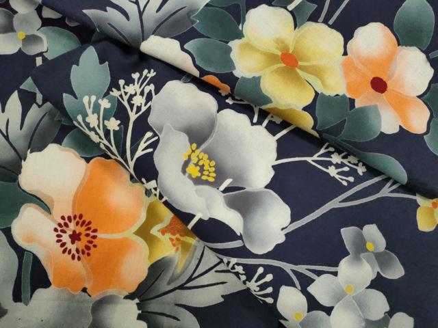 平和屋着物∴夏物　浴衣　注染　枝花文　手縫い　綿　逸品　CABK6596ze