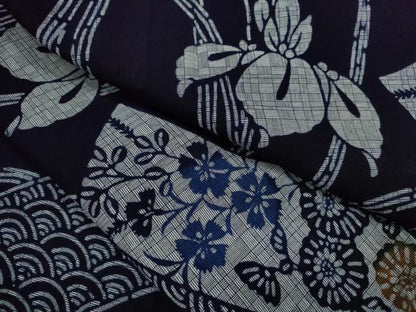 平和屋着物∴夏物　浴衣　注染　短冊燕子花　綿　逸品　未使用　CABK6597ze