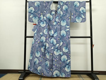 平和屋着物∴夏物　浴衣　注染　草花文　綿　逸品　CABK6599ze