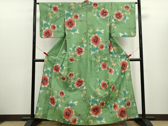 平和屋着物∴夏物　浴衣　注染　草花文　綿　逸品　CABK6600ze