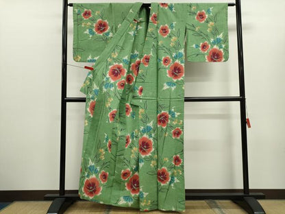 平和屋着物∴夏物　浴衣　注染　草花文　綿　逸品　CABK6600ze