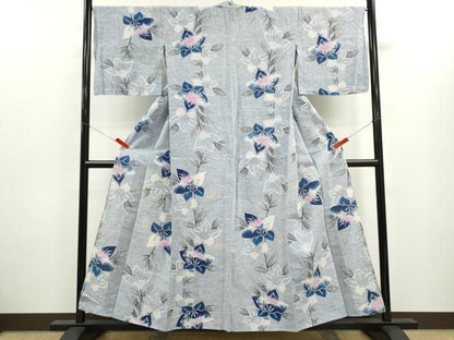 平和屋着物∴夏物　浴衣　注染　枝花文　手縫い　綿　逸品　CABK6602ze
