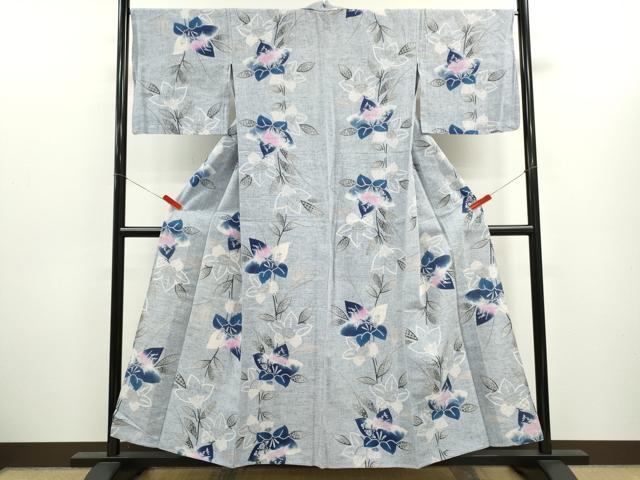 平和屋着物∴夏物　浴衣　注染　枝花文　手縫い　綿　逸品　CABK6602ze