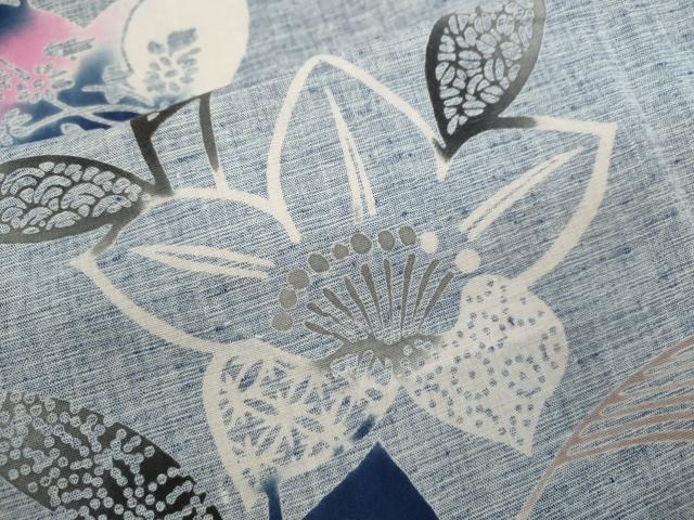 平和屋着物∴夏物　浴衣　注染　枝花文　手縫い　綿　逸品　CABK6602ze