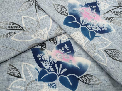 平和屋着物∴夏物　浴衣　注染　枝花文　手縫い　綿　逸品　CABK6602ze