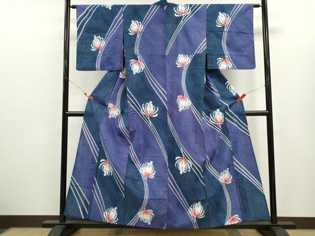 平和屋着物∴夏物　浴衣　注染　草花文　手縫い　綿　逸品　CABK6604ze