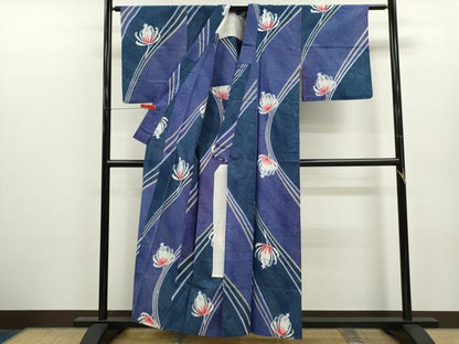 平和屋着物∴夏物　浴衣　注染　草花文　手縫い　綿　逸品　CABK6604ze