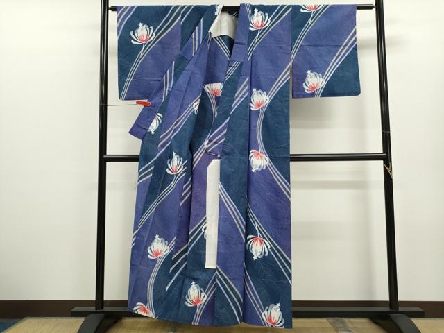 平和屋着物∴夏物　浴衣　注染　草花文　手縫い　綿　逸品　CABK6604ze
