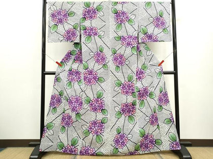 平和屋着物∴夏物　浴衣　注染　紫陽花　手縫い　綿　逸品　CABK6605ze