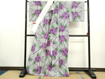 平和屋着物∴夏物　浴衣　注染　紫陽花　手縫い　綿　逸品　CABK6605ze
