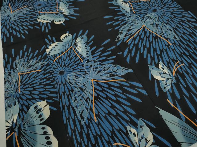 平和屋着物∴夏物　浴衣　注染　花火　舞蝶文　手縫い　綿　逸品　CABK6606ze