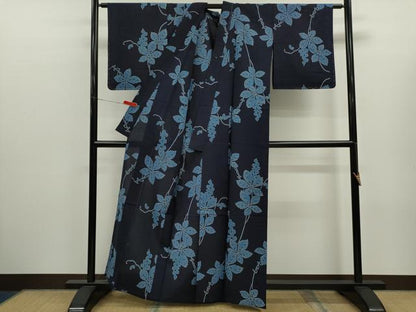 平和屋着物∴夏物　浴衣　注染　葡萄蔦の葉文　手縫い　綿　逸品　CABK6609ze