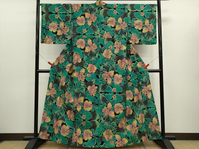 平和屋着物∴夏物　浴衣　注染　草花文　手縫い　綿　逸品　CABK6613ze