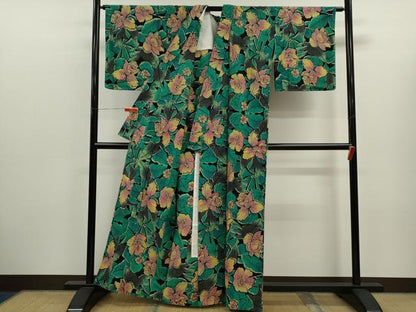 平和屋着物∴夏物　浴衣　注染　草花文　手縫い　綿　逸品　CABK6613ze