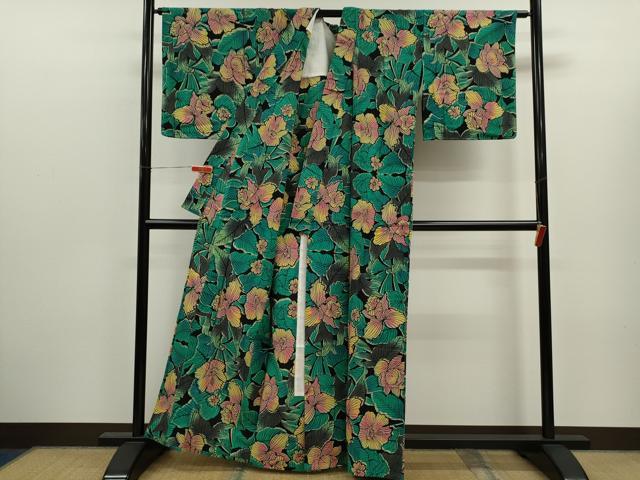 平和屋着物∴夏物　浴衣　注染　草花文　手縫い　綿　逸品　CABK6613ze