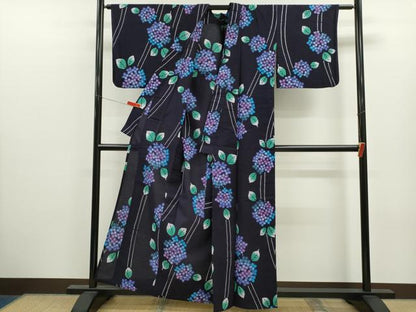 平和屋着物∴夏物　浴衣　注染　紫陽花　手縫い　綿　逸品　CABK6615ze